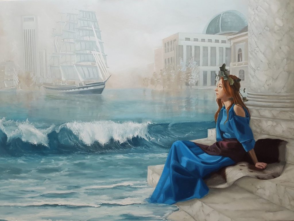 Suspense #oilpainting by R. Algera & G. Westra Suspense, ode aan Sir Alma Tadema