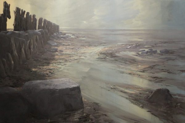 'Zandplaat' olieverfschilderij van het wad door Marein Konijn