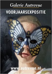 Een meisje met een vlindermasker, een olieverfschilderij (detail) door Gabriëlle Westra