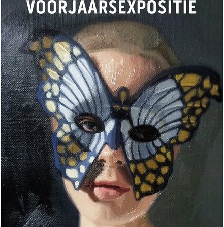 Een meisje met een vlindermasker, een olieverfschilderij (detail) door Gabriëlle Westra