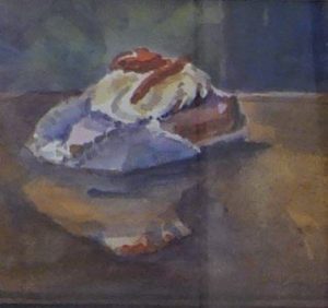 Oranjekoek met slagroom - aquarel door Jan van Loon