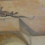 detail Escape Egyptian mauw - een salamander tegen een muur. Olieverfschilderij door R Algera